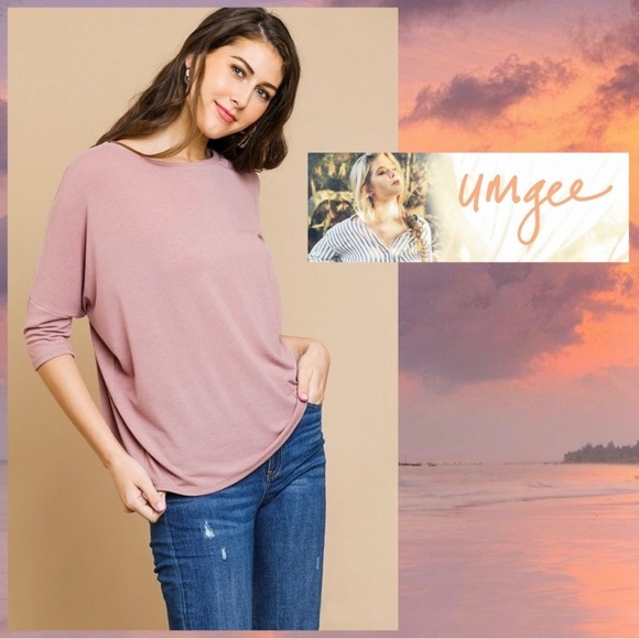 BNWT Umgee 3/4 Sleeve Top w/Tulip back & Drop Shoulders - Picture 1 of 11
